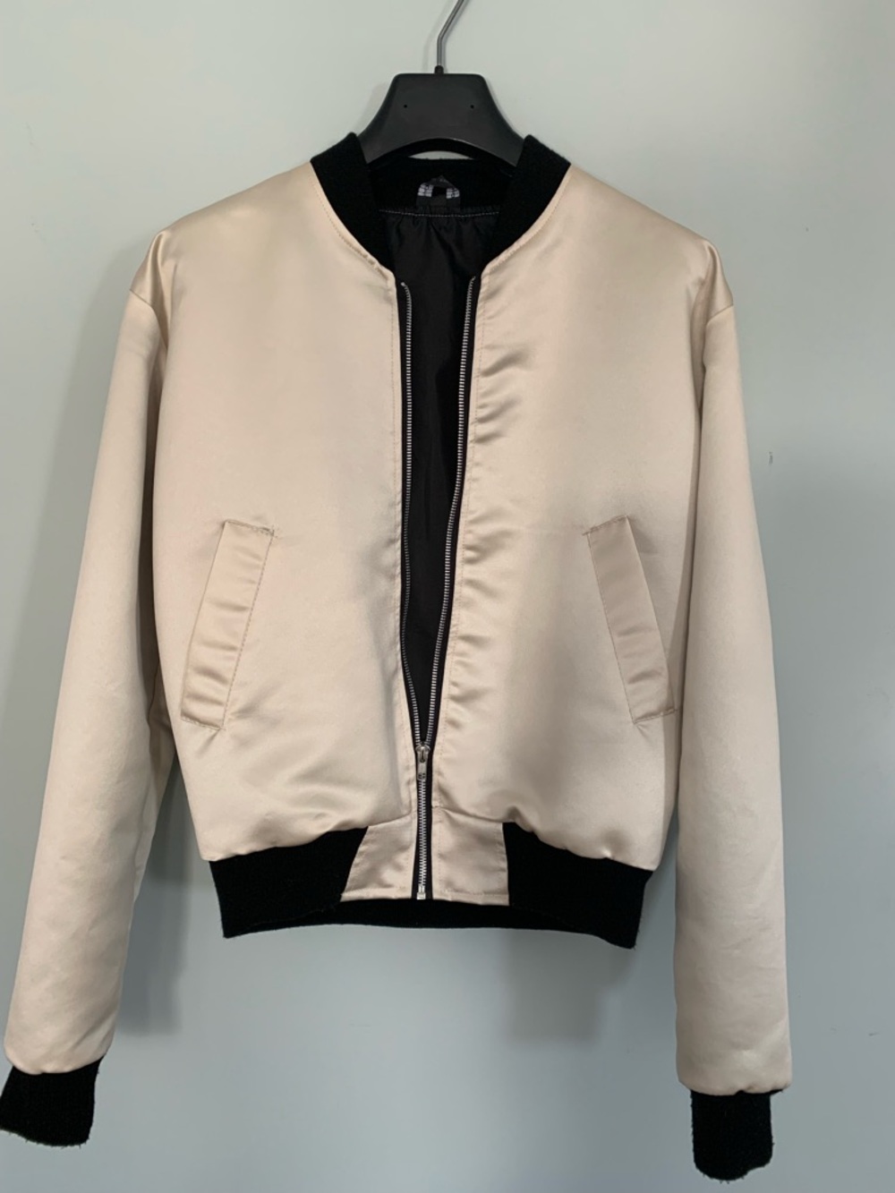 Urban Outfitters Cream Bomber Jacket with Black Trim
